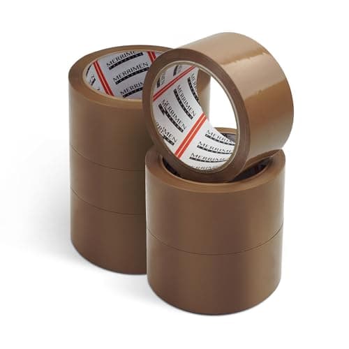 Image of Merrimen Strong Heavy Duty Roll Pack Brown Packaging Tape, Secure Sticky Sealing Tape for Parcel Boxes, Moving Boxes, Large Postal Bags for Long Term Storage, (48MM x 66M) (6 rolls, Brown)