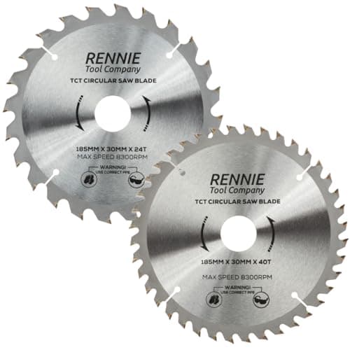 Image of 2 Pack - 185mm x 24T & 40T TCT Circular Saw Blades x 30mm Bore + 25mm/20mm/16mm Bore Reduction Rings Fits Evolution Bosch Makita Ryobi Dewalt Circular Saws Etc. Fits 190mm Circular Saw