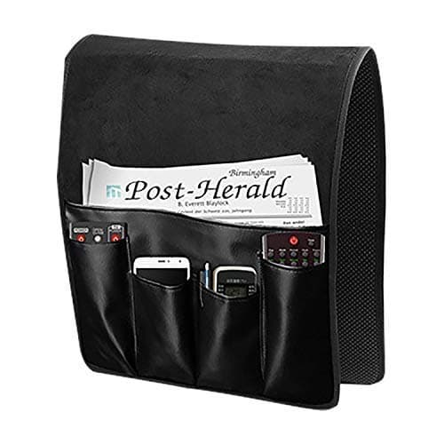 Image of Arm Rest Organiser Hanging Sofa Caddy Storage Bag TV Remote Control Holder Armchairs Couch Organiser Phone Drink Glassse Foldable Pouch Chair Tidy Table Space Saver Pocket Set Living Room (Black)