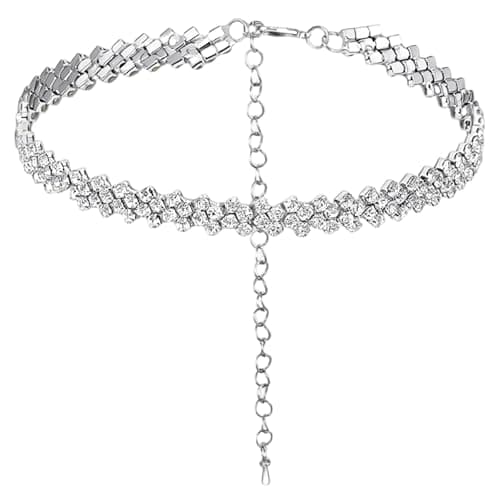 Image of Neyauo Silver Rhinestone Choker Necklace Set, Sparkly Crystal Diamond Tennis Choker for Women, Dainty Adjustable Row Collar Necklace for Wedding, Bridal, Prom, Party, Pageant, Elegant Jewelry Gift
