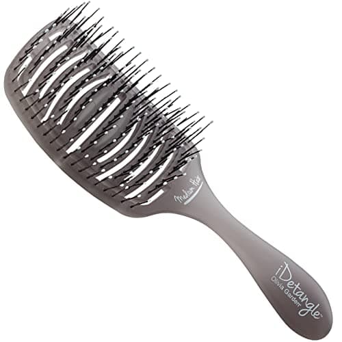 Image of Olivia Garden - iDetangle Hairbrush for Medium Hair - Detangler for Wet & Dry Hair - Easy & Painless Detangling - Women, Men & Children - Flexible Curved Detangle Hair Brush for Regular Hair - Grey