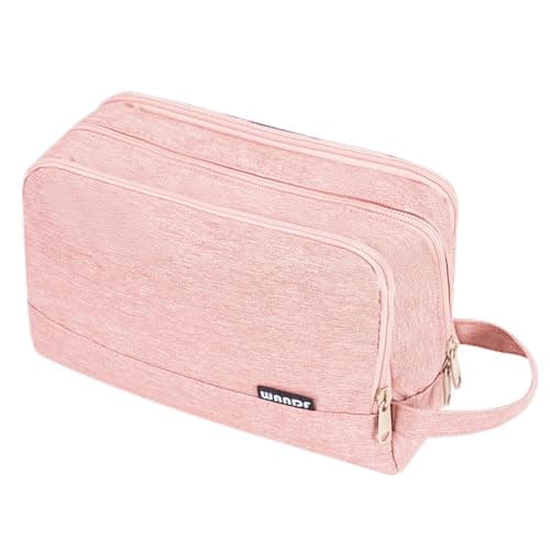 Image of WANDF Toiletry Bag Water-Resistant Nylon Travel Wash Bag Lightweight Dopp Kit for Men and Women (Denim Pure Pink)