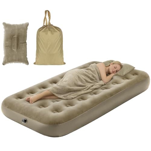 Image of MSYU Single Air Bed with Built-in Electric Pump, Air Mattress Guest Bed&Inflatable Mattress, Deflation Blow Up Bed with Free Pillow, Carry Bag, Eye Mask and Earplugs for Indoor&Outdoor, 190x100x20cm