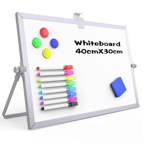 Image of OWill Dry Erase Whiteboard, 30 X 40 cm Mini Magnetic Desktop Whiteboard with Stand, Small A3 Magnetic White Board & Portable Double-Sided White Board Easel for Drawing in School & Home