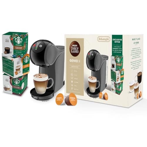 Image of Dolce Gusto by De'Longhi Genio S EDG226.A, Capsule Coffee Machine, Pod Coffee Maker with Compact Design, Removable Water Tank 0.8L, Bundle Pack with 24 Capsules Starbucks Flavours Coffee, Anthracite