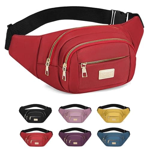 Image of ADUDVLO Bumbags for Ladies Women Men Lightweight Adjustable Bum Bag Fanny Pack with 4 Zipper Pockets,Fashionable Waist Pack for Travel, Running, Hiking, Cycling (red)