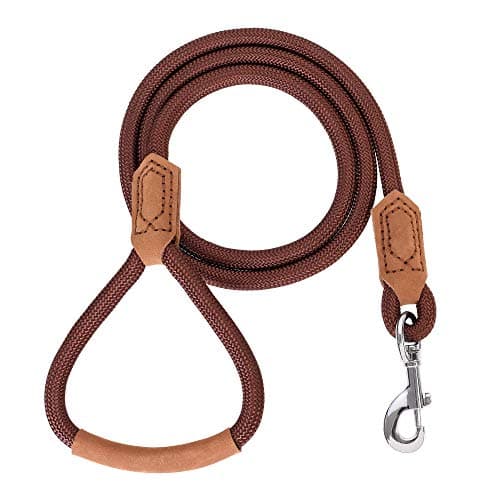 Image of Mile High Life | Premium Leather Dog Leash | Strong Rope Leash | Leather Handle | Zinc Alloy Strong Clasp | Small Medium Large Dogs | 4/5/6 Feet (48 Inch, Dark Brown)