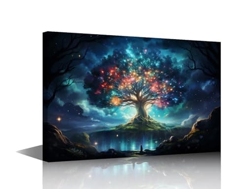 Image of Framed Wall Art Colorful Tree of Life Enchanted Tree Picture Prints on Canvas Artwork for Office Home Wall Decorations, Stretched Framed Gallery-Wrapped Ready to Hang 18x12 in