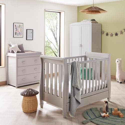 Image of Babymore Eva 3 Piece Nursery Room Set Grey - 1 Baby Cot Bed & One 2 Door Wardrobe Having Full Size Drawer & 1 Chest Changer, Wooden Chest Of Drawer Storage Cabinet | 3 Piece Nursery Room Set Furniture