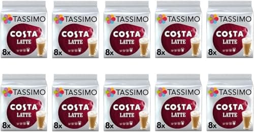 Image of Tassimo Costa Latte Coffee Pods 16 discs, 8 servings (Pack of 10, Total 160 discs, 80 Drinks)
