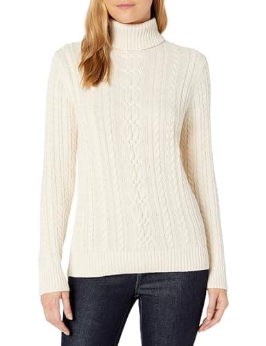 Image of Amazon Essentials Women's Cable Knit Turtle Neck Jumper (Available in Plus Size), Cream, L