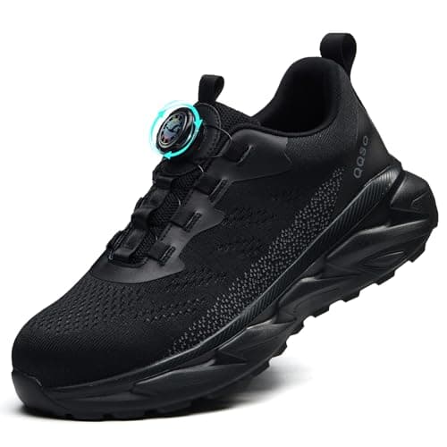 Image of QQSQ Safety Trainers Men Women Steel Toe Cap Trainers Puncture Proof Work Safety Shoes Lightweight Breathable Safety Trainers Swivel Buckle Shoelace, Black, 11 UK
