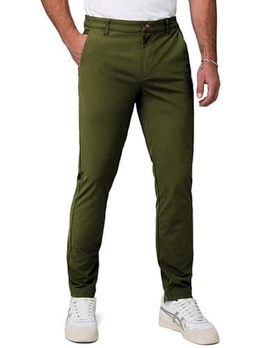 Image of Elegancity Mens Classic-Fit Chino Trousers Stretch Smart Cotton Trousers for Men Casual Water-Repellent Stain-Resistant Formal Business Office Pants, Green L