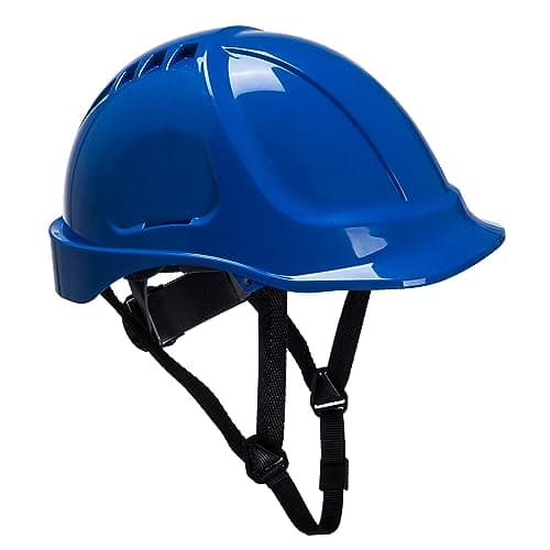 Image of Portwest PS54 Endurance Plus Safety Hard Hat Head Protection ABS Shell EN 397 and EN 50365 Certified 6 Point Suspension Wheel Ratchet Adjustment 4-Point Chin Strap, Royal Blue, One Size