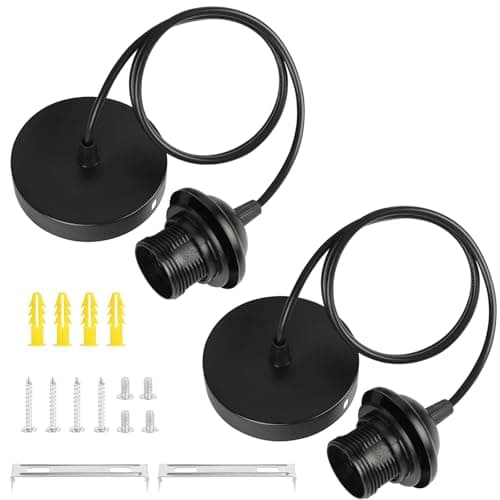 Image of AUAUY 2 Pack Black Pendant Light Fitting, E27 Lamp Holder for Ceiling Pendant Light with 90CM Adjustable Cable, Flex Cable Ceiling Rose, Modern Ceiling Fitting Set for Kitchen Dining Room Ceiling