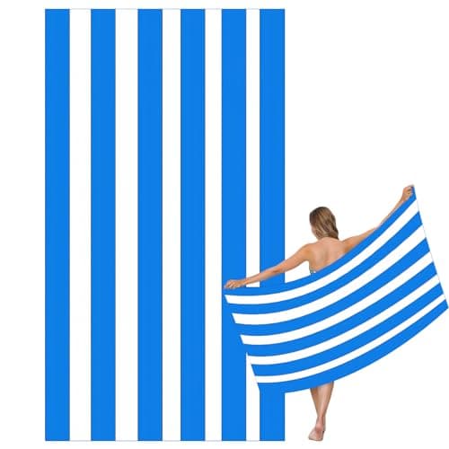 Image of Large Quick Dry Microfibre Beach Bath Towel for Adult,Double Sides Blue White Striped Sand Free Beach Towel with Bag,Lightweight Gym Yoga Sports Towel,Compact Travel Summer Beach Towel for Women Men