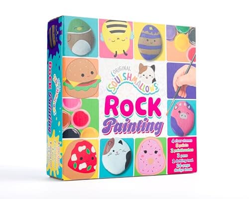 Image of Curious Universe | Original Squishmallows Rock Painting Kit | Kids Arts & Crafts Set with 4 Rocks, Paints, Brushes, Stencils & Design Book | Creative Squishmallows Craft Activity for Children