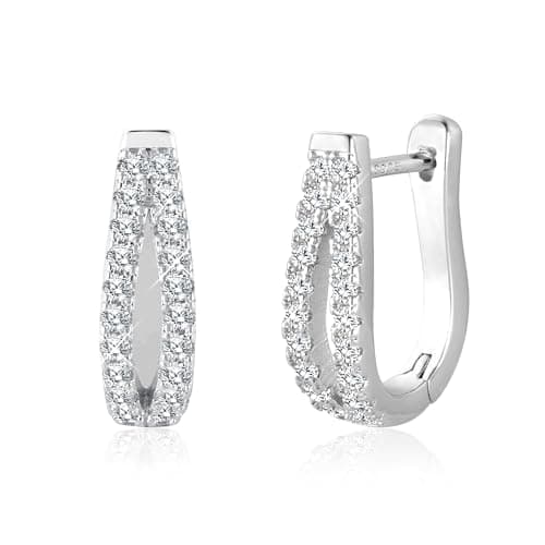 Image of ALEXCRAFT Zirconia Chunky Earrings Silver 925 Hoop Earrings Square Ladies Gift for Women Girlfriend Mother Girls, Sterling Silver