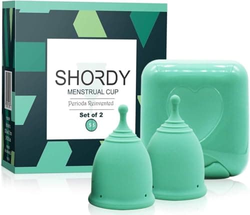 Image of Shordy Menstrual Cup with Mini Box, Period Cup Made with Medical Grade Silicone, Better Alternative to Sanitary Pads and Tampons, Hygienic and Safe (Green SS (Pack of 2))