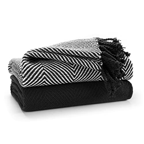 Image of EHC Luxury Throws for Sofa Cover Couch Blanket Pack of 2, Black Throw -125x150cm