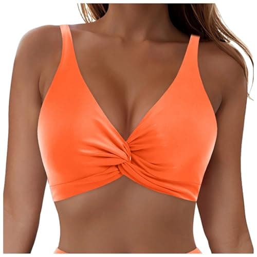 Image of Push Up Bikini Top Plus Size for Women UK Sexy Basic Swim Top Swimsuits Sports Bra Tops Padded Swimwear Sexy Bathing Suit Swimming Bra Costume Beachwear Bikini Cover Up Tops for Beach Pool (Orange, L)