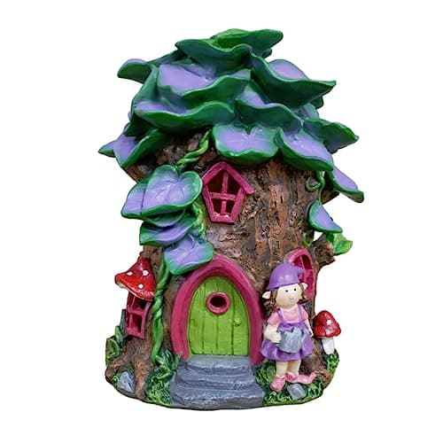 Image of Gifts DIrect 2 U Solar Fairy House Light Up Pink Garden Magic Tree Twig Stump Cottage Ornament