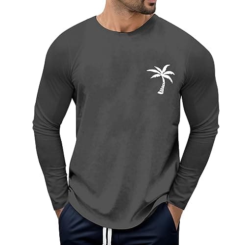 Image of Men's Winter Fashion Long Sleeve Crew Neck T-Shirt with Design for Casual Soft Fabric, darkgray, L