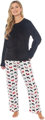 Image of KATE MORGAN Womens Pyjamas Warm Fleece PJ for Women Sets Pjs S-XL | Soft Twosie Pyjama Set for Ladies Gifts for Her S Black
