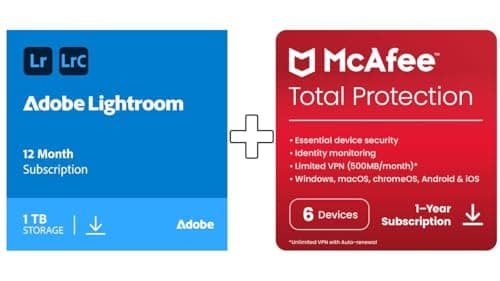 Image of Adobe Lightroom with Lightroom Classic 1 TB & McAfee Total Protection 2025 |6 Devices | 12 Months | Digital download