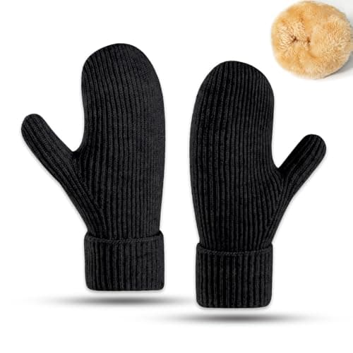 Image of Bototack Winter Mittens for Women Men Warm Fleece Lining Stretchy Knit Thermal Snow Gloves for Cold Weather Gifts (Black)