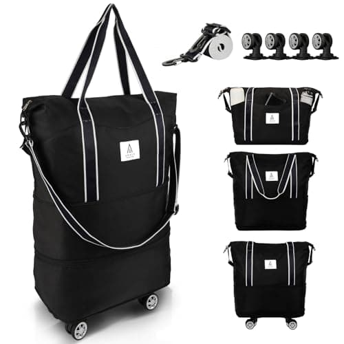 Image of Arxus Rolling Duffle Bag with Detachable Wheels and Adjustable Shoulder Strap, Large Expandable Foldable Carry On Luggage Bag with Handle and Suitcase Sleeve, Weekender Bag for Travel Airplane
