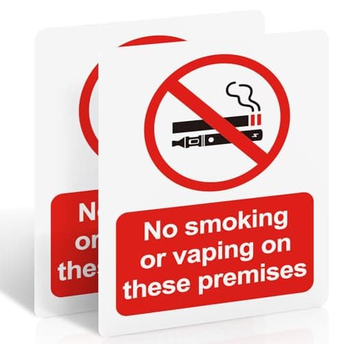 Image of No Smoking or Vaping on These Premises Sign - 2 Pack, 100x75mm Self-Adhesive Vinyl Sticker - UV Printed Matte Surface, Waterproof, EN ISO 7010 Compliant