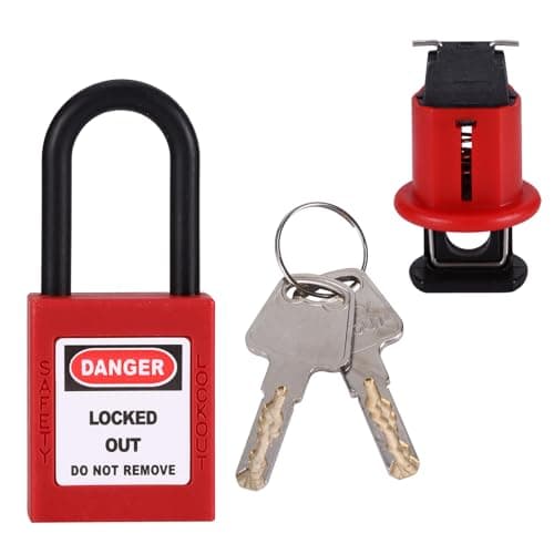 Image of ALLOMN Miniature Circuit Breaker Safety Lockout Padlock, Professional Air Switch Lock Electrical Safety Lockout Circuit Breaker Lock Safety Padlock Lockout with 2 Keys