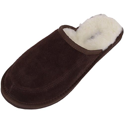 Image of Unisex Suede Mule Slipper with Full Wool Lining and Hard Sole - Brown UK Size 9