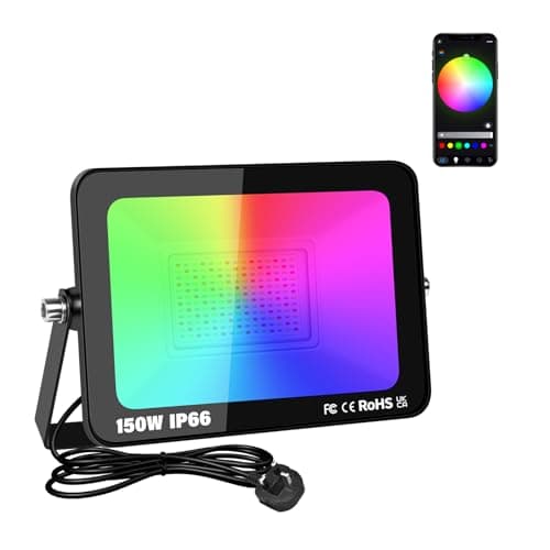 Image of Willpower 1X 150W Smart RGB LED Floodlight Outdoor, 15000lm Color Changing Uplight Remote APP Control Led Stage Landscape Lights DIY Scenes Timing Flood Light for Garden Tard Party, IP66, UK Plug