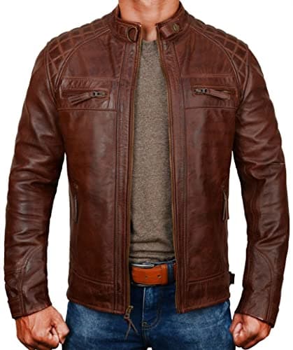 Image of LP-FACON Brown Leather Jacket Mens - Motorcycle Jackets for Men - Vintage Leather Jacket Mens - Leather Biker Jackets for Men