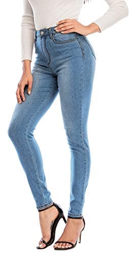 Image of ECUPPER Womens Jeans High Waist Skinny Fit Stretch Jeans Denim Trousers with Pockets Light Blue L