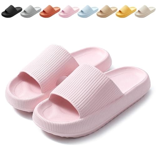 Image of BHFRGAS Sliders Cloud Slippers Women Men，Non-Slip Mens Womens Slippers Cloud Sliders，Soft Flip Flops with Thick Sole for Shower Bathroom Pool Beach，Pink, 3.5-4 UK