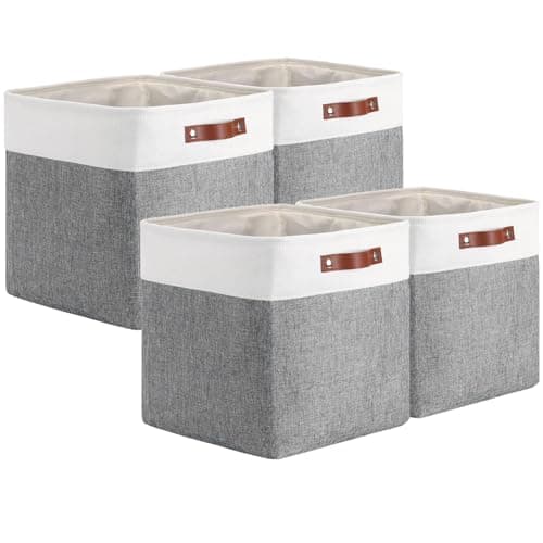 Image of Mangata 25|28|30|33cm Fabric Storage Boxes, Set of 4 Storage Cubes(28x28x28cm, Grey White)