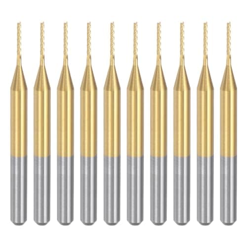 Image of sourcing map 10Pcs 0.8mm Titanium Coat Carbide End Mill Engraving Milling Cutter CNC Router Bits for PCB Machine, 1/8" Shank