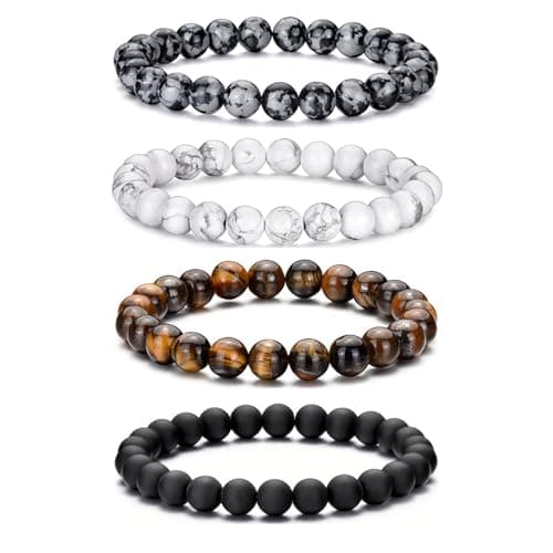 Image of RANKEEF Tiger Eye Bracelet For Men 8MM Natural Stone Beads Bracelet Set Stretch Lava Rock Bracelets Adjustable Black Crystal Beaded Bracelet for Men Women Gifts