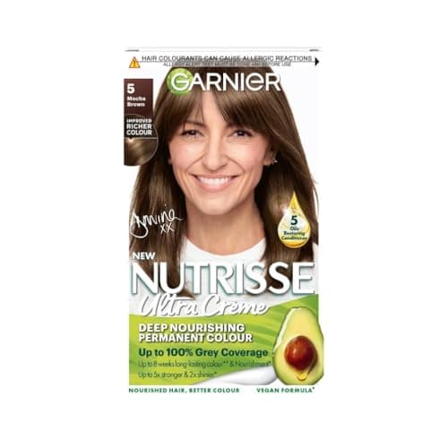 Image of Garnier Nutrisse Ultra Crème Hair Dye, Get 100% Grey Coverage and Deep, Radiant 8-week Colour. Gentle, No-Ammonia, Vegan Formula, Beautiful, Healthy-Looking Hair, Shade: 5 Mocha Brown