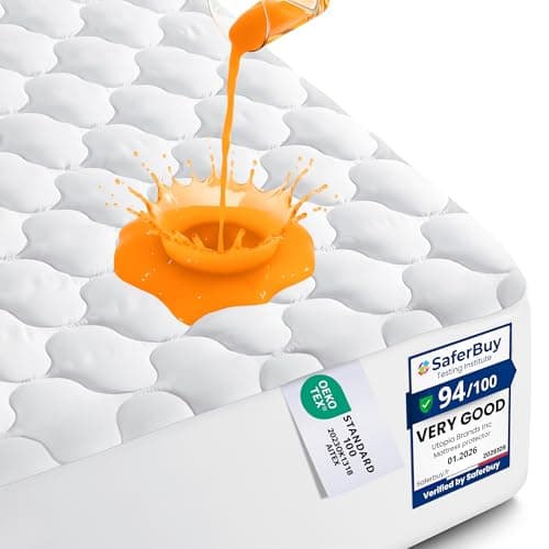 Image of Utopia Bedding Waterproof Mattress Protector (King Bed, 150 x 200 x 38 cm), Soft Breathable Quilted Pad, Noiseless Fitted Mattress Cover with Deep Pockets, White