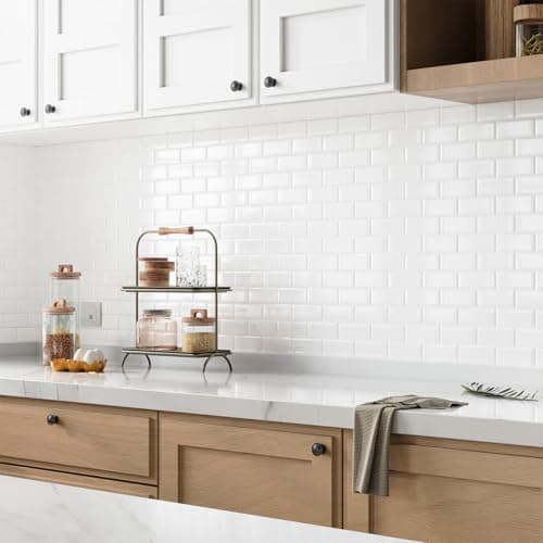 Image of Yoillione Upgrade Self Adhesive 3D Metro Subway Wall Tiles - Pearl White Thick Peel and Stick Tiles, 10 Sheets