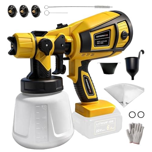 Image of RAYLEEY Cordless Paint Sprayer Compatible with DEWALT 18V Battery, 600W Electric HVLP Spray Gun, 1000ml Container, 3 Copper Nozzles, for Fences, Walls, Ceiling, Cabinets, Tool Only (Style B)