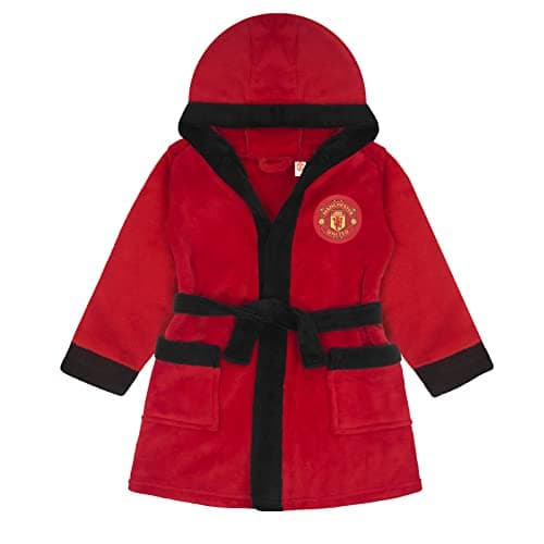 Image of Manchester United FC Official Baby Hooded Fleece Dressing Gown Red 6-12 Months