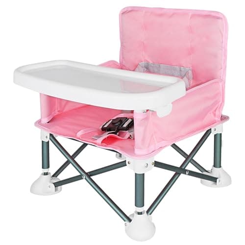 Image of ICEBLUEOR Baby Camping Chair with Tray, Portable High Chair with Travel Bag, Baby Booster Seat Dining Chair, Foldable Travel High Chair, Feeding Chair for Babies and Toddlers (Pink)
