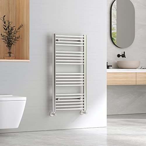 Image of EMKE Heated Towel Rail 1000 x 500 mm, Radiator Towel Rail Modern Straight Ladder, Bathroom Heater Designer Towel Radiator Heating Towel Warmers - Chrome
