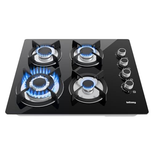Image of Gas Hob 4 Burners - Glass Hob Black Plug in NG/LPG Gas Hob, 7800W 4 Cooking Areas Built in Glass Cooktop Hob,Thermocouple Protection, Integrated Ignition