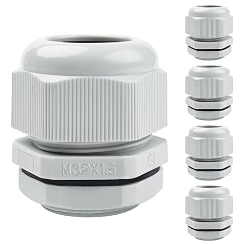 Image of 5 Pack Cable Glands M32, Hanibos IP68 Waterproof Cable Glands Nylon Compression Glands Connectors with Locknut and Washer Suitable for 16-21mm Cables White